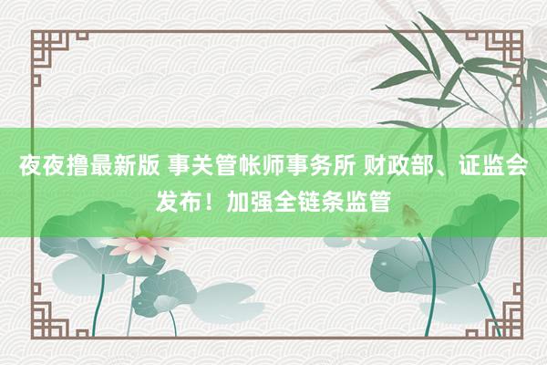 夜夜撸最新版 事关管帐师事务所 财政部、证监会发布！加强全链条监管