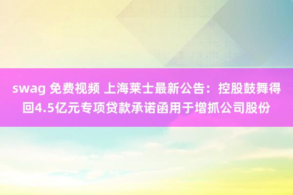swag 免费视频 上海莱士最新公告：控股鼓舞得回4.5亿元专项贷款承诺函用于增抓公司股份