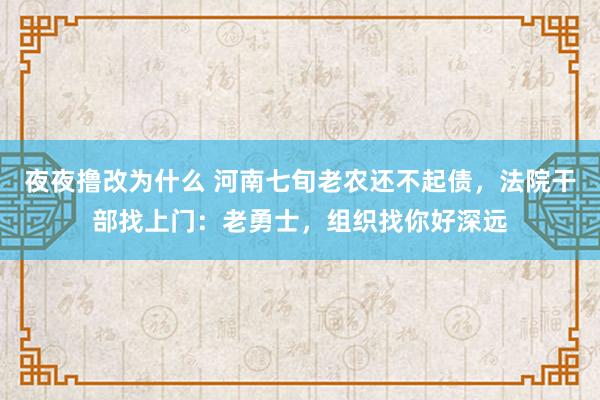 夜夜撸改为什么 河南七旬老农还不起债，法院干部找上门：老勇士，组织找你好深远
