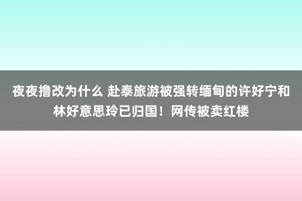 夜夜撸改为什么 赴泰旅游被强转缅甸的许好宁和林好意思玲已归国！网传被卖红楼