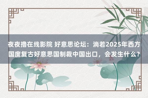 夜夜撸在线影院 好意思论坛：淌若2025年西方国度复古好意思国制裁中国出口，会发生什么？