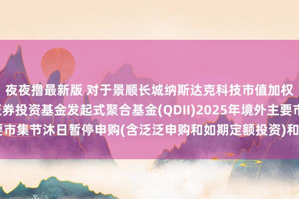 夜夜撸最新版 对于景顺长城纳斯达克科技市值加权来去型盛开式指数证券投资基金发起式聚合基金(QDII)2025年境外主要市集节沐日暂停申购(含泛泛申购和如期定额投资)和赎回业务安排的公告