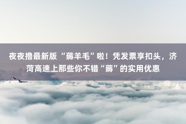 夜夜撸最新版 “薅羊毛”啦！凭发票享扣头，济菏高速上那些你不错“薅”的实用优惠