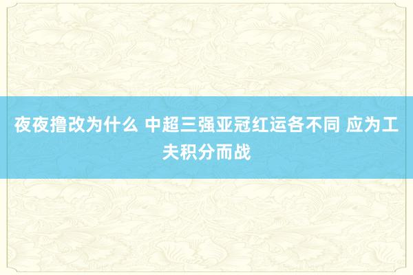 夜夜撸改为什么 中超三强亚冠红运各不同 应为工夫积分而战