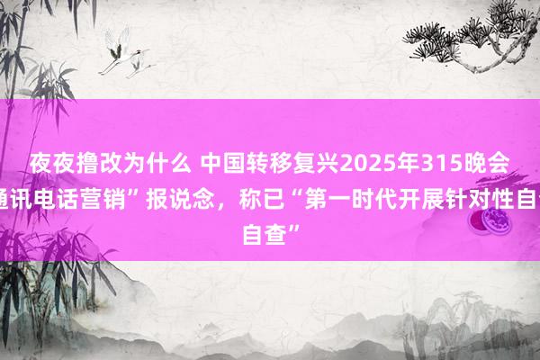 夜夜撸改为什么 中国转移复兴2025年315晚会“通讯电话营销”报说念，称已“第一时代开展针对性自查”