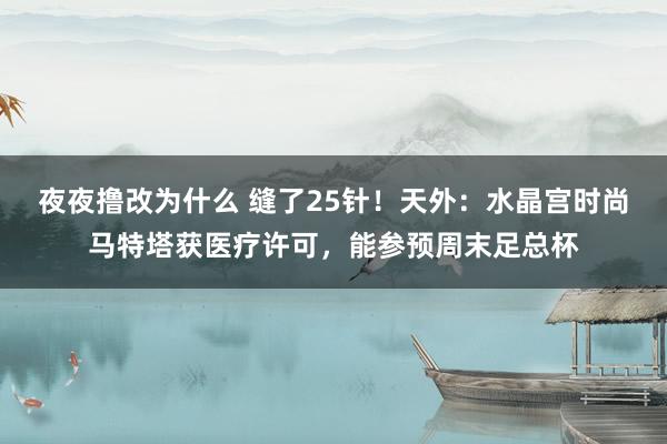 夜夜撸改为什么 缝了25针！天外：水晶宫时尚马特塔获医疗许可，能参预周末足总杯