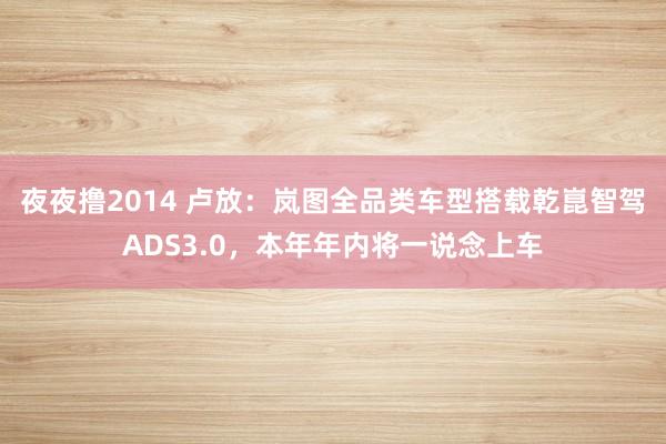 夜夜撸2014 卢放：岚图全品类车型搭载乾崑智驾ADS3.0，本年年内将一说念上车