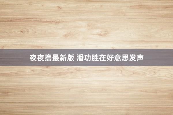 夜夜撸最新版 潘功胜在好意思发声
