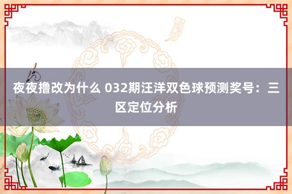 夜夜撸改为什么 032期汪洋双色球预测奖号：三区定位分析